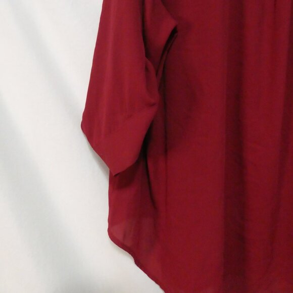 TORRID - Harper | size 2 | Chic Burgundy Blouse | Roll-Up Sleeves | Pockets - Picture 13 of 16